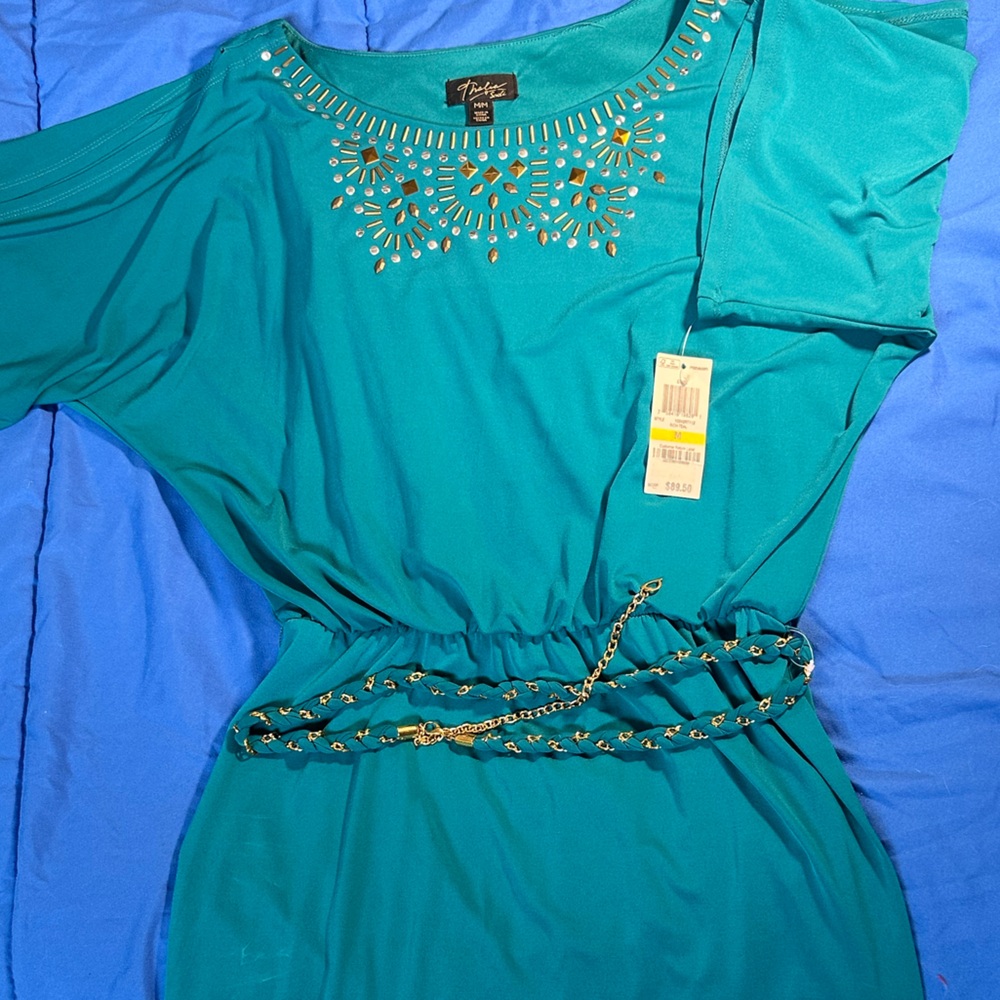 Thalia Sodi Turquoise Top with Gold Embellishments